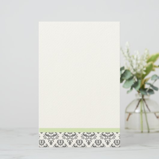 White en Grey Damask Pattern Stationery Briefpapier (Staand voorkant)