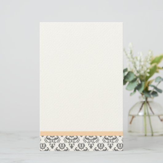 White en Grey Damask Pattern Stationery Briefpapier (Staand voorkant)