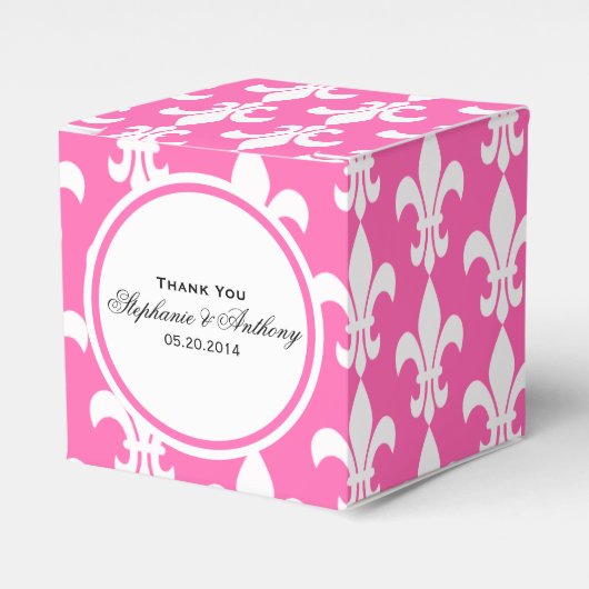 White en Hot Pink Fleur de Lis Bedankt Bedankdoosjes (Voorkant Zijde)