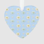 White en light blue Daisy Pattern Heart Ornament (voorkant)