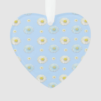 White en light blue Daisy Pattern Heart Ornament