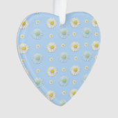 White en light blue Daisy Pattern Heart Ornament (voorkant)