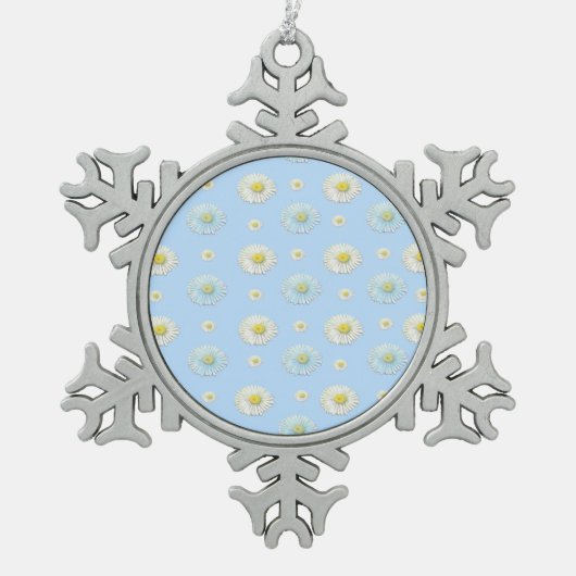 White en light blue Daisy Pattern Tin Sneeuwvlok Ornament (Voorkant)