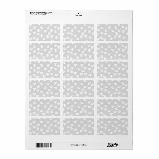 White en Light Grey Paw Print Pattern. Etiket (Full Sheet)