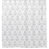 White en Navy Blue Anchor Pattern Douchegordijn (Voorkant)