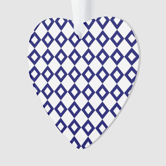 White en Navy Diamond Pattern Ornament (voorkant)