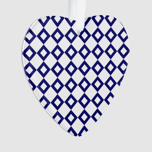 White en Navy Diamond Pattern Ornament (voorkant)