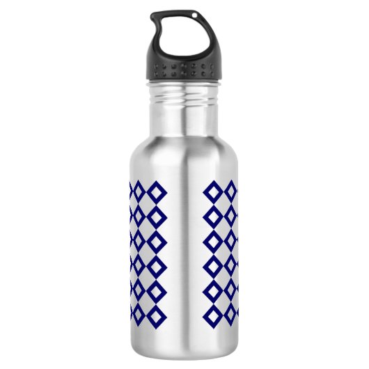 White en Navy Diamond Pattern Waterfles (Achterkant)