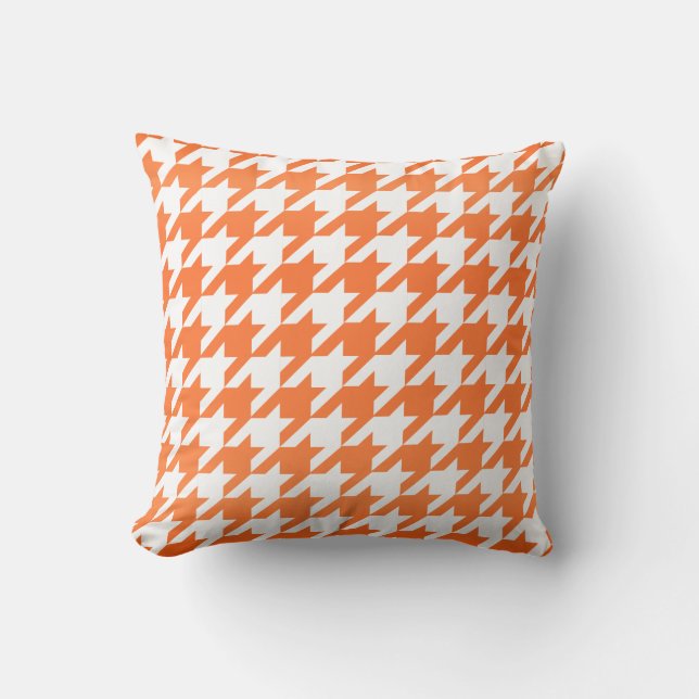 White en Oranje Houndstooth Pattern Kussen (Voorkant)