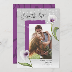 White en Paarse Calla Lily Wedding Save the Date Aankondiging