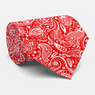 White en Red Floral Paisley Pattern Stropdas