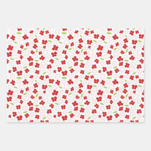 White en Red Flower Pattern Inpakpapier Vel