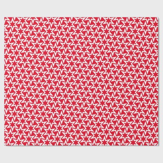 White en Red Geometric Star Pattern Cadeaupapier (Vlak)