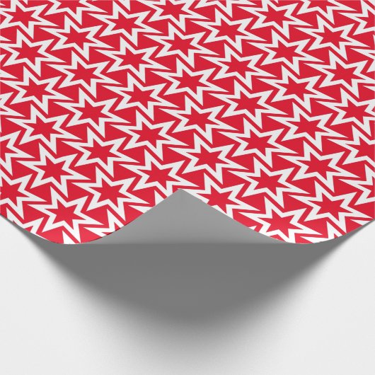 White en Red Geometric Star Pattern Cadeaupapier (Hoek)