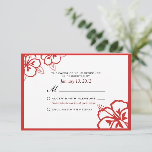White en Red Hibiscus Flower Custom RSVP (Staand voorkant)