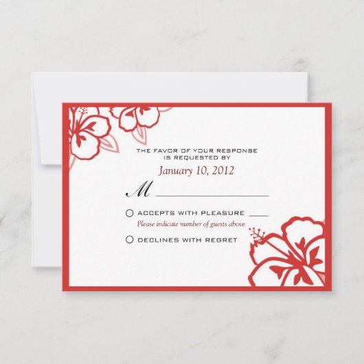 White en Red Hibiscus Flower Custom RSVP Kaartje (Voorkant)