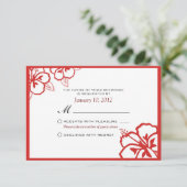 White en Red Hibiscus Flower Custom RSVP Kaartje (Staand voorkant)