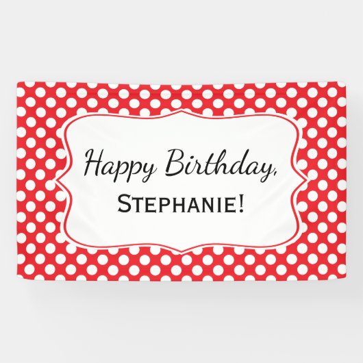 White en Red Polka Dot Birthday Spandoek (Horizontaal)