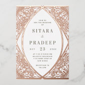 White en Roos Gold Arabesque Folie Invitation Folie Uitnodiging (Voorkant)