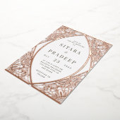 White en Roos Gold Arabesque Folie Invitation Folie Uitnodiging (Gedraaid)