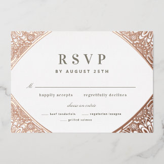 White en Roos Gold Arabesque Folie Invitation Uitnodiging