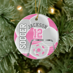 White en roze personaliseren Voetbal ⚽ Keramisch Ornament