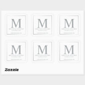 White en Silver Elegant Monogram Business Vierkante Sticker (Vel)
