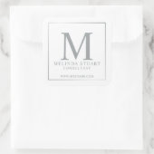White en Silver Elegant Monogram Business Vierkante Sticker (Tas)