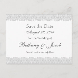 White en Silver Lace Save the Date Wedding A20 Aankondigingskaart