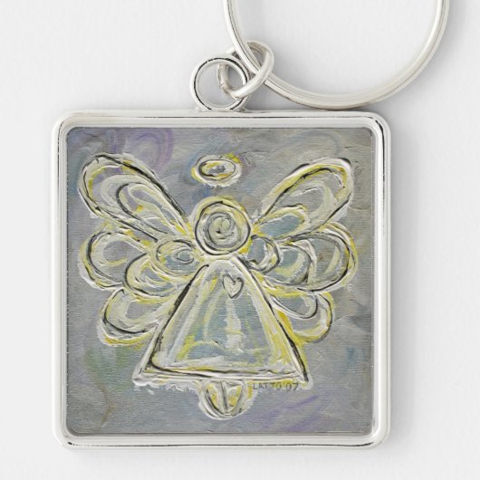 White en Silver Light Guardian Angel Sleutelhanger (Voorkant)