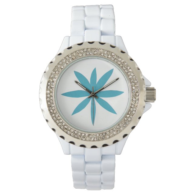 White Enamel Watch with Starburst Design Horloge (Voorkant)