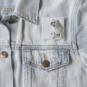 White English Bulldog Vierkante Button 5,1 Cm (In situ)
