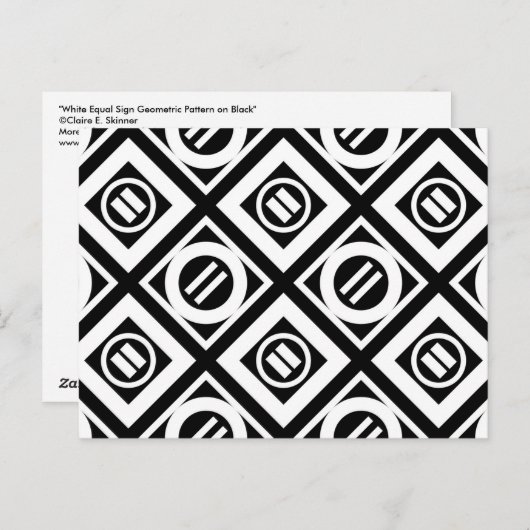 White Equal Sign Geometric Pattern op Black Briefkaart (Voorkant / Achterkant)