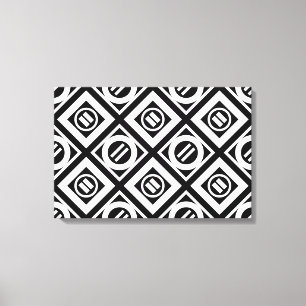 White Equal Sign Geometric Pattern op Black Canvas Afdruk