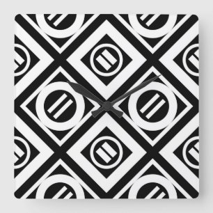White Equal Sign Geometric Pattern op Black Vierkante Klok