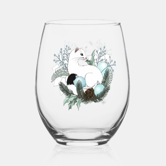White Ermine Blue Christmas Snowflakes Wijnglas Zonder Voet (Achterkant)
