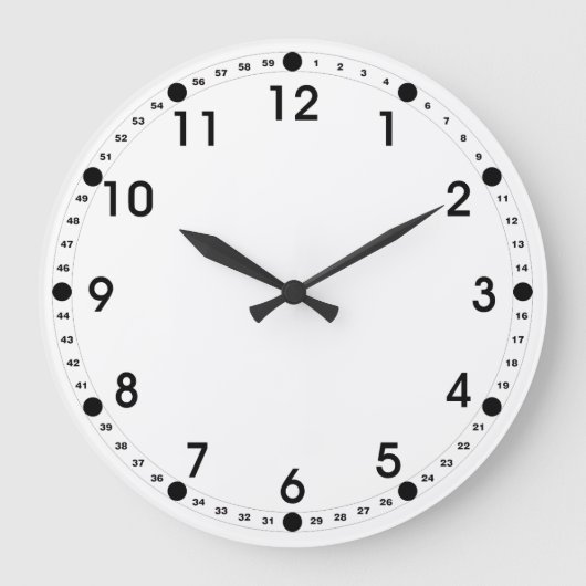 White Face - Black Numbers Grote Klok (Voorkant)