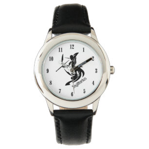 White Face Sagittarius Zodiac met zwarte cijfers Horloge