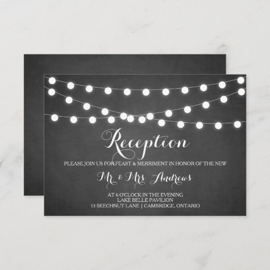 White Fairy Lights Chalkboard Reception Kaart (Voorkant / Achterkant)