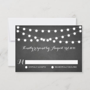 White Fairy Lights Chalkboard Wedding RSVP Kaart