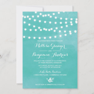 White Fairy Lights Rustic Wedding Invitation Kaart