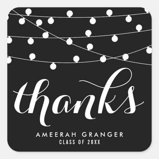 White Fairy Lights | Zwarte Dank u Sticker (Voorkant)
