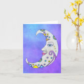 White Fancy Crescent Moon Face Paars Sky Kaart (Gele Bloem)