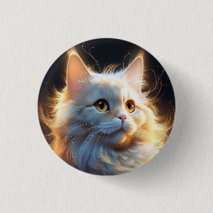White Fantasy Cat Ronde Button 3,2 Cm