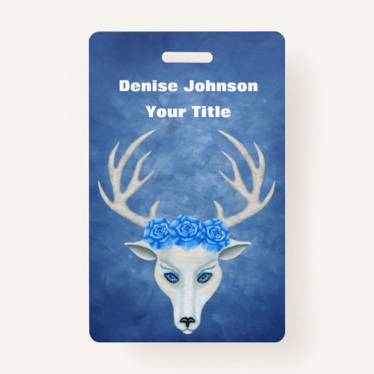 White Fantasy Deer Head Antlers  Rozen Blauw Badge (Voorkant)