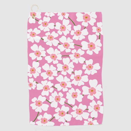 White Fantasy Flower Lover Pattern Roze Golfhanddoek (Voorkant)