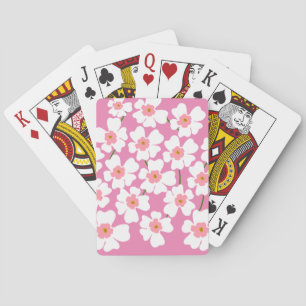 White Fantasy Flower Lover Pattern Roze Pokerkaarten