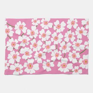 White Fantasy Flower Lover Pattern Roze Theedoek