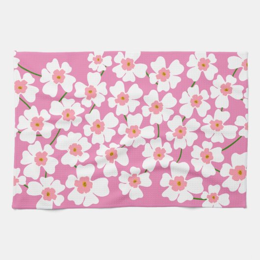 White Fantasy Flower Lover Pattern Roze Theedoek (Horizontaal)