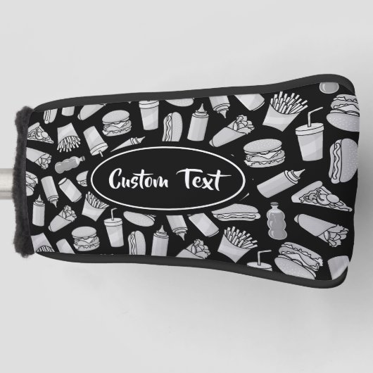 White Fast Food Icons Pattern Golfheadcover (Voorkant)